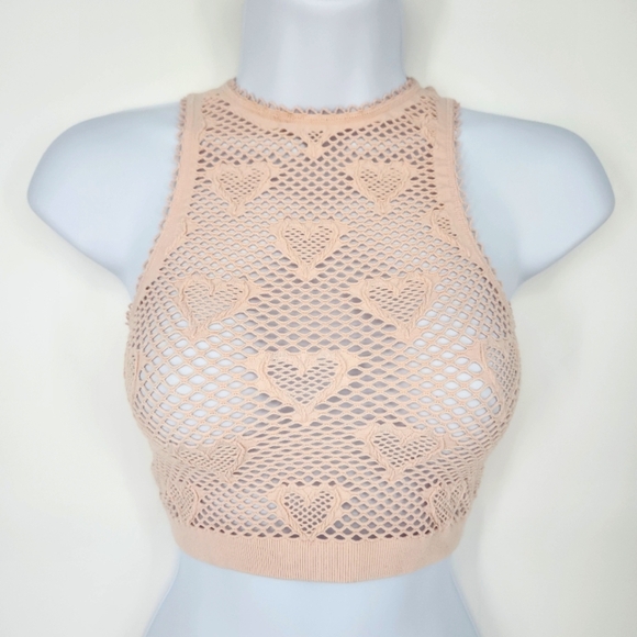 Urban Outfitters Tops - Out From Under Womens Heart Mesh Tank Top Size XS/S Light Pink Cropped Coquette